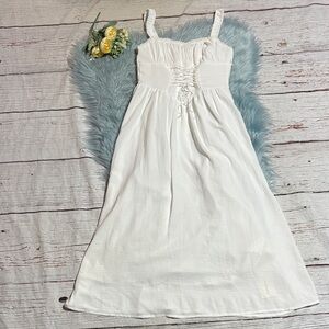 NWT Commense White Lace Up Front Midi Dress Sz S